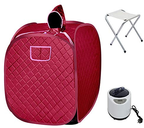 2,5L Sauna Cabine Sauna Portable, Cabine de Sauna Vapeur, Perspiration Perdre du Poids avec le Contrôleur de Température et Temps, 1000W Mini Sauna Box pour la Maison (Sauna simple/vin rouge)