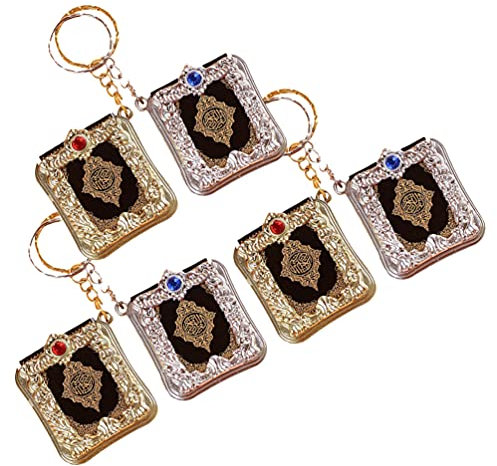 STOBOK 6 Pièces Mini Coran Keychain Vintage Musulman Islamique Coran Livre Porte- Clés Sac Bourse Portefeuille Pendentif Miroir De Voiture Pendaison Décor pour Religion Cadeau (Couleur