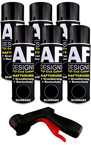 Alex Flittner Designs 6x Haftgrund Spraydose schwarz + Haltegriff | 6x Haftgrund Spraydose mit ausgezeichneter Haftung + Spraydosengriff