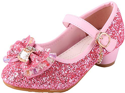Principessa Scarpe Ragazza Ballerine Glitterate Scarpe con Tacco Bambina Scarpe per Cosplay Cerimonia Festa, Rosa, 30 EU(Etichetta 31)