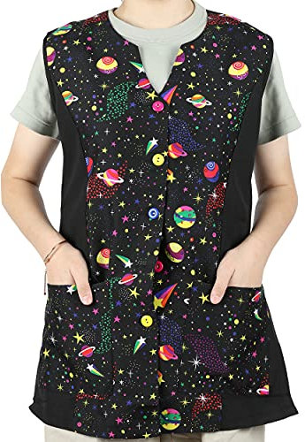 Casaca Señora Sin Mangas con Botón Uniforme Laboral Limpieza - con Dibujo Universo S