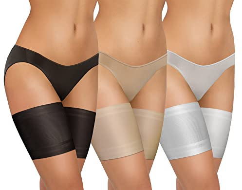 sesto senso 3 Paires Bandes de Cuisses Protège-Cuisse Elastiques Antidérapant Silicone Bande Lisses Noir Beige Blanc 70-75 XL