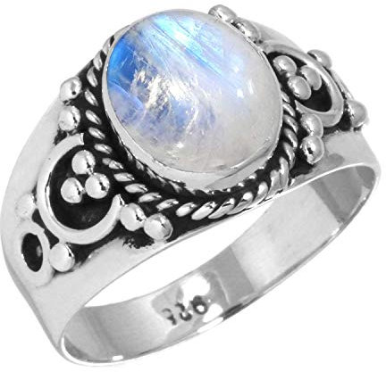 Jeweloporium 925 Silber Ringe für Frauen Weiß Echt Mondstein Edelstein Mode Silber Ringe Größe 70(22.3) das Erntedankfest Geschenk Boho Schmuck