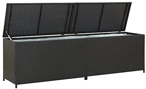 Canditree Groß Auflagenbox Polyrattan Mit Deckel, Garten Kissenbox Gartenbox Gartentruhe 200x50x60 cm (Schwarz)