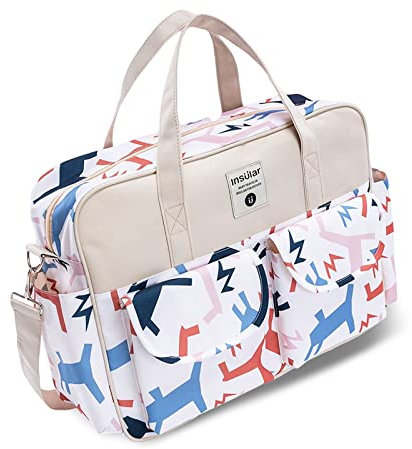 SONARIN Grosse Kapazität Baby Wickeltasche,Multifunktionale Wasserdicht Reise Wickeltasche Umhängetasche Tragetasche Henkeltaschen Babytasche mit Schultergurte & Wickelunterlage(Karussell)