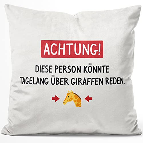 JUNIWORDS Kissen, Achtung! Diese Person könnte tagelang über Giraffen reden, 40 x 40 cm, Flauschig Samtweich Weich (1005901)