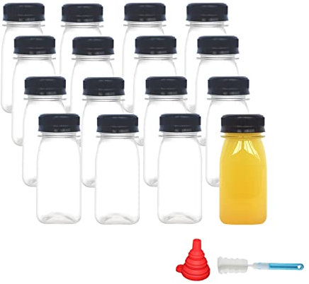 ZMCYN 16 Pack 4oz/120ml Plastic Juice Bottles with Lids, Reusable Shot Bottles Mini Empty Juicing bottles, Small Beverage Drink bottles for Mini Fridge, Juices, Water