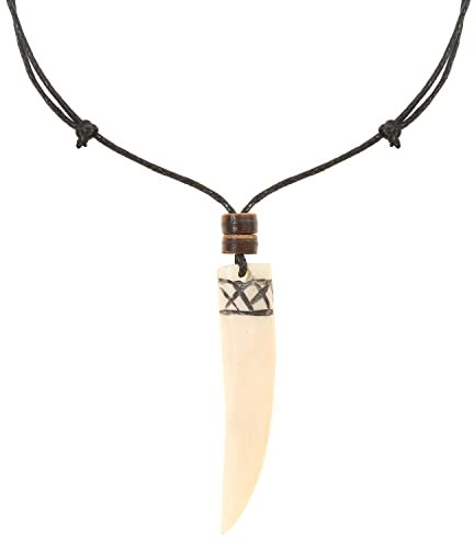 Made by Nami Surfer Halskette mit Anhänger & Kokosnuss Perle - Herren Surfer-Kette Verstellbar mit Holz-Perle - Handmade Strand-Schmuck - Wasserfest - Sommer-Schmuck Männer Halsschmuck (Zahn)