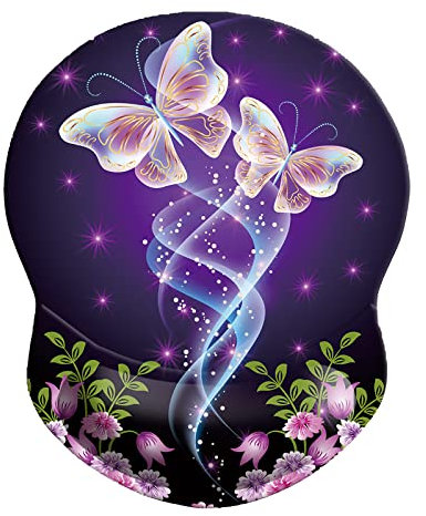 Boutilon Repose-poignet ergonomique, tapis de souris de jeu pour ordinateur, ordinateur portable, maison, bureau - 22,1 x 19,1 cm - Fleur violette et papillon