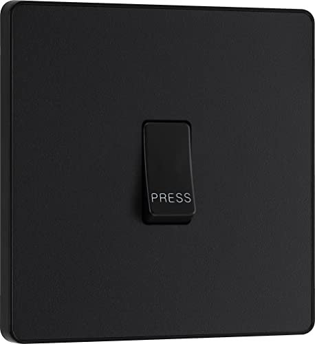 BG Electrical PCDMB14B - Interruptor de prensa retráctil individual, placa frontal sin tornillos, bordes redondos, 1 vía, Evolve, negro mate, 10 A, PCDMB14B