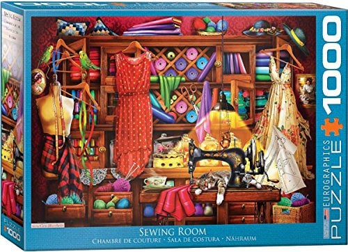 Das wunderbare Nähzimmer - 1000 Teile Puzzle im Format 68x48 cm + Deluxe 3er Set Puzzle Zubehör