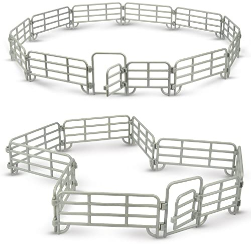 TOYMANY 20 piezas de accesorios de esgrima de corral de caballos con puertas, juguetes de valla de plástico para granja granero, figuras de caballos, decoración de pasteles para niños pequeños