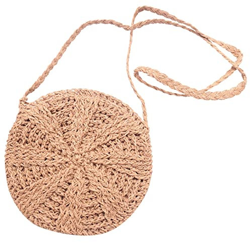 Cesta tejida de mimbre de ganchillo de paja bolso redondo Círculo bolsa comprador playa bolso (), marrón, Einheitsgrrre