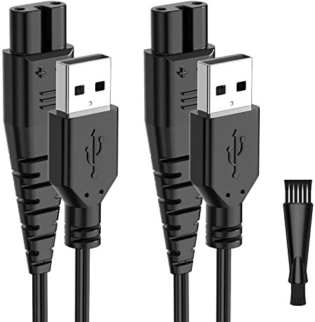 Ancable USB Ladekabel mit kleiner Bürste, Ersatzkabel Rasierer kabel kompatibel mit Hatteker RFC 690 692 588 598 696 9598 7568 Bartschneider Haarschneidemaschine (2Ladekabel+Bürste)