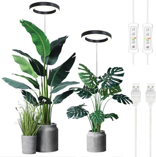 Yadoker LED Growing Light, Full Spectrum for Indoor Plants, Height Adjustable, Automatic Timer, 2 Pack