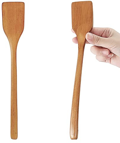 UPTALY 2 pcs Thin Wood Turners for Omelet (10'' x 1.8''), 15 Degree Beveled Wooden Spatula, for Small Skillet and Mini Nonstick Pan, Natural Wood, no Glue, no Splicing, Kitchen Turner for Fried Eggs
