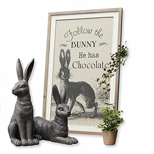 Loberon Dekoboard Chocolate, hübscher Vintage-Look, kunstvoll gezeichnetes Hasen-Motiv, Ostern, Osterdekoration, Deko-Objekt, Tannenholz, Kiefernholz, Eisen, braun/schwarz