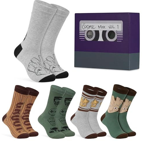 Marvel Socken Herren, 5er-Pack Baumwolle Herrensocken Avengers, Lustigen Socken Set - Geschenke für Männer (40/45 EU, Beige/Mehrfarbig)