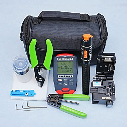 QIIRUN Kit de herramientas para fibra optica FTTH Kit de herramientas con medidor de potencia óptica con RJ45 y visual localizador de fallos cortadora fibra optica peladora de fibra