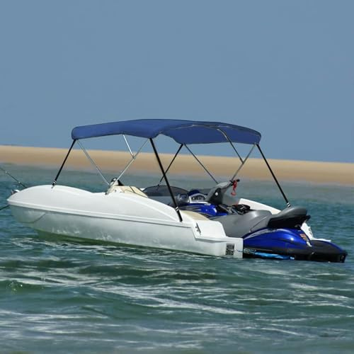 Homgoday Marineblaues Bimini-Top für Boote | 3-Bogen-Rahmen | UV- und wasserbeständig | 137-152 cm Breite | Mit Aufbewahrungstasche Model92363