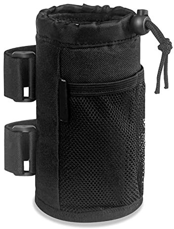 MUNSKT Bike Cup Holder with Mesh Pockets, Drawstring Waterproof Handlebar Drink Bottle Holder for Mountain Bike, Scooter, Folding, Road Bike, Wheelchair, Black
