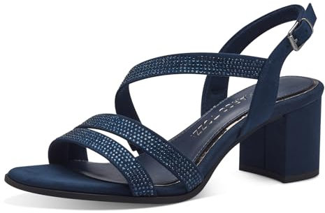 MARCO TOZZI Damen Sandalen mit Absatz Glitzer Vegan, Blau (Navy), 38 EU