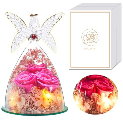 Rose Eternelle avec Ange Figurine Cadeau Maman, Femme Cadeau Anniversaire, Conservée Rose Cloche Ange, Rose Préservée Fleur Eternelle, Saint Valentin Fête des Mères Cadeau Maman Mamie Petite Amie