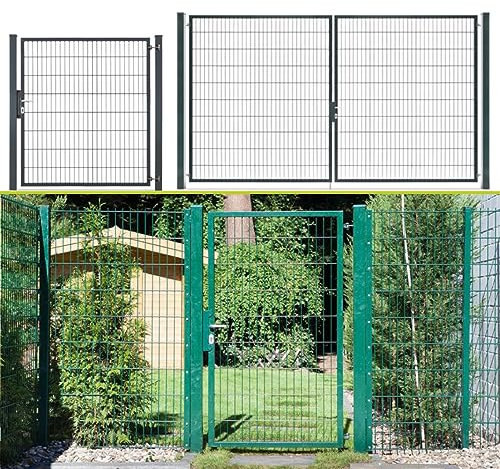 Hoftor 1 und 2 Flügelig | Toranlage Moosgrün | Gartentor | Doppelstabmattenzaun | Flügeltor | 203 cm-3.56