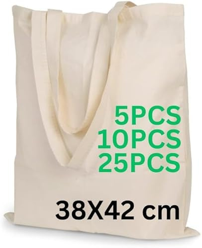 Enviroflex 38 x 42 cm Paquete 5 | 10 | 25 | 50 | 100 | 250, Bolsas de tela la compra Tote bag fabricadas en algodón 100% natural,yute, reutilizables respetuosas con el medio ambiente con asas largas