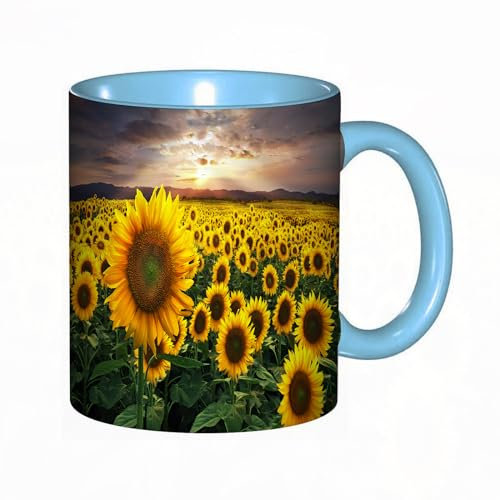 Tazza da Caffè in Porcellana,Tazze da Cappuccino Mug in Ceramica,Tazza in Ceramica 330ml,Un enorme campo di girasoli durante uno splendido tramo,Mug Grande Capacità,Regali per Colleghi e Persone Care
