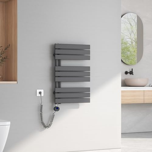 EMKE Scaldasalviette elettrico con wifi termostatato,762x500 mm,Antracite | Pannello asciugamano elettrico con asta di riscaldamento con timer,400W