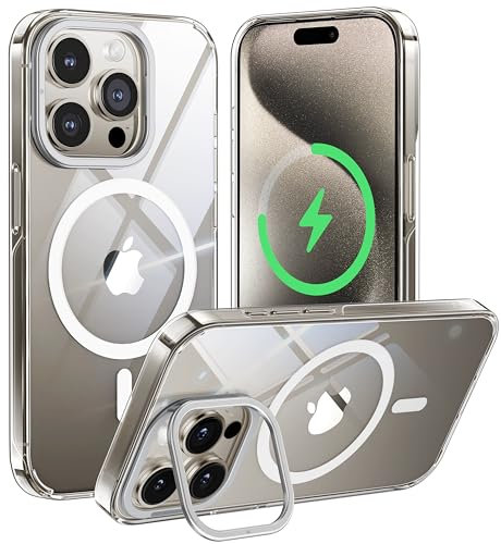 CASEKOO für iPhone 15 Pro Max Hülle mit Ständer für MagSafe – Die dünnste auf dem Markt [1,2mm Ultradünn Case & TOP Militärschutz 3,66m] Stoßfeste, Kratzfeste, Griffige Handyhülle, Transparent