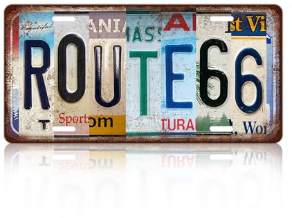 Vintage Route 66 Metal Tin Sign License Plate Wall Decor 12 x 6 Inches