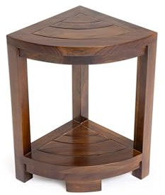 ALA - Sgabello angolare in legno di teak per vasca da bagno, doccia, completamente assemblato, colore: marrone
