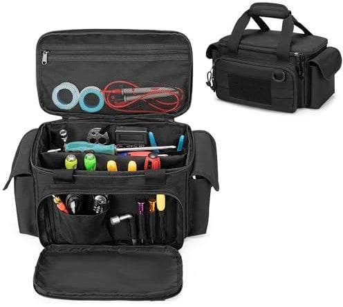 Rexmica Piccola Borsa porta Attrezzi per Uomo, Organizer Portautensili con Fondo Spesso Imbottito, Borsa Attrezzi Elettricista, Borsa Porta Utensili da Lavoro per Riparatore, Falegname, Nero