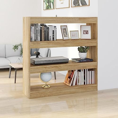THOYTOUI Bücherregal Raumteiler, Mehrzweckregal Regalschrank Würfelregal Büroregal Geeignet für Abstellraum Badezimmer Wohnbereich Schlafzimmer Sonoma-Eiche 100x30x103 cm