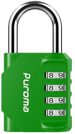 Puroma 1 Pack Combination Lock Locker 4 Digits Combo Padlock Gym Green | For School Gate Fence Toolbox Hasp Storage, Outdoor, Resettable, Weatherproof, Side Window, Crack Cut Resist, Hardened Steel
