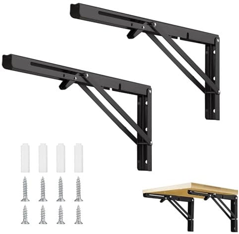 Gentpovth 2 Pezzi 300mm/12in Staffe da Muro Parete, Staffe Pieghevoli per Tavolo da Muro, Staffe Mensole Pesanti, Cremagliera per Mensole con Viti, per Garage, Cucina, Camera Da Letto Salvaspazio