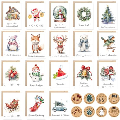 JOYEASE 36 Weihnachtskarten mit Umschlag Set, Schöne Modern Design Weihnachtskarte mit 18 Motive, A6 Christmas Cards mit Einzigartigem Sprüchen, Weihnachtspostkarten für deine Weihnachtsgruß