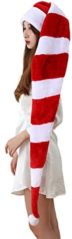 KAKASEA 130 cm lange Weihnachtsmütze, gestreifte Weihnachtsmütze für Party, Kostüm, Neujahr, Festtage, Weihnachtsfeier