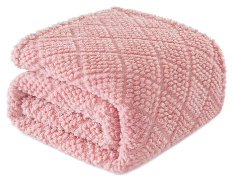 Whale Flotilla Soft Jacquard Throw Blanket for Sofa, Pink | 130x150 CM, Waffle Blankets for Home Decor Chair Bed Coach, Lightweight and Cozy Bedspread, All Season, Fluffy Microfiber