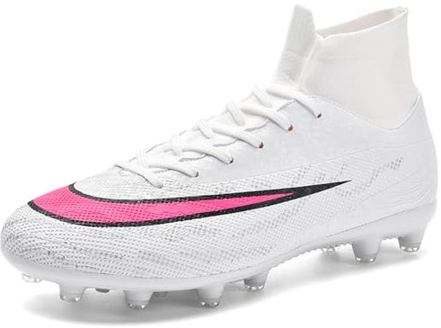 LECYGNB Boys Football Boots Astro Turf Trainers Kids Soccer Shoes Athletics Sport Shoes Professional Spikes Football Competition Shoes Teenager Indoor Outdoor Sneakers Unisex White UK 1