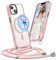 Buoluoioir Coque pour Apple iPhone 14/iPhone 13 avec Cordon,Etui avec Coque pour MagSafe iPhone 13/iPhone 14 6.1,Compatible avec magnétique,Coque Translucide Collier Chaîne,Dos Mat,Crossbody,Rose