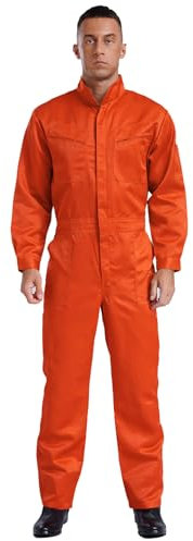 LiiYii Homme Combinaison de Travail Salopette Manches Longues Vêtement de Travail Bleu Uniforme Orange S