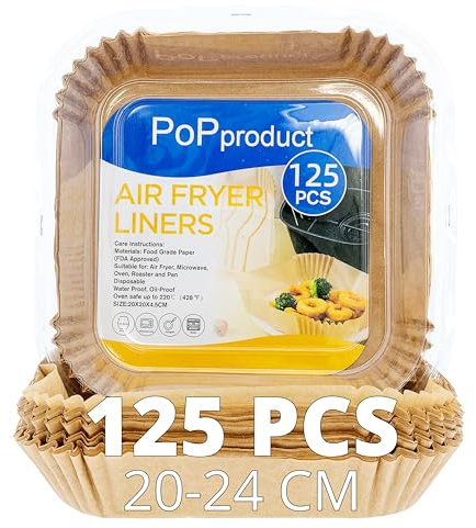 Papel Freidora Aire - PoPproduct® | Impermeable, Antiadherente, Resistente | 125 Uds. De Papel Air Fryer Cuadrado 20-24 Cm | Ideal Para Cosori, Cecotec Y Otras | Air Fryer Paper