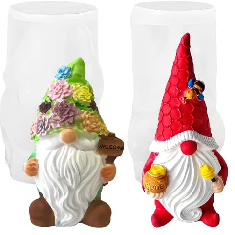 3D Silikonform Wichtel Weihnachten 2 Stück Silikonformen Gießformen Weihnachten Weihnachten Kerzenformen zum Gießen, DIY Silikon Gießform Wichtel Gips Zum Gießen Giessformen Silikon für Weihnachts (A)