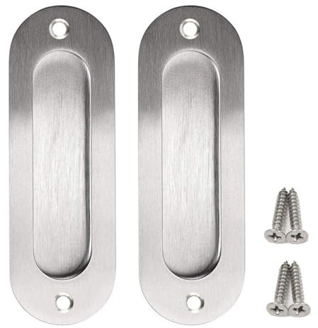 2 Pack Oval Flush Door Pull Handles Handles, Stainless Steel Recessed Finger Pulls Hidden Handle for Sliding Doors Cabinets Drawers - 120 x 40 x 14mm,Flush Handle