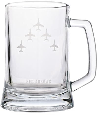 Widdop and Co Officially Licensed Royal Air Force RAF Glass Tankard - Red Arrows - Etched Graphic Drinking Beer Mug - Home Bar, Kitchen & Dining Accessory for Men, History & Aviation - 480ml / 16oz.