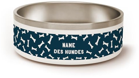 PICANOVA Hundenapf mit Namen im Pfoten-Design - 1,2 l Edelstahl-Futternapf – rutschfeste Futter- & Wasserschale - Personalisiertes Geschenk für Haustierbesitzer - All Bones Design