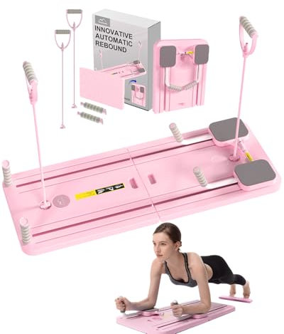 AMAZINGHOME Pilates Board mit automatischem Rückprall – Faltbares Core-Trainingsgerät für Zuhause, inkl. Knieschutz & Video-Anleitung, ideal für Anfänger & Profis (Rosa)